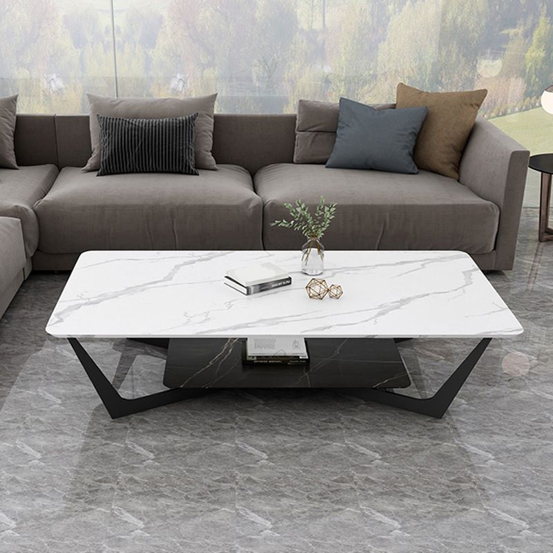 Cross Legs Slate Coffee Table Shelf Included Simple Single Cocktail Table