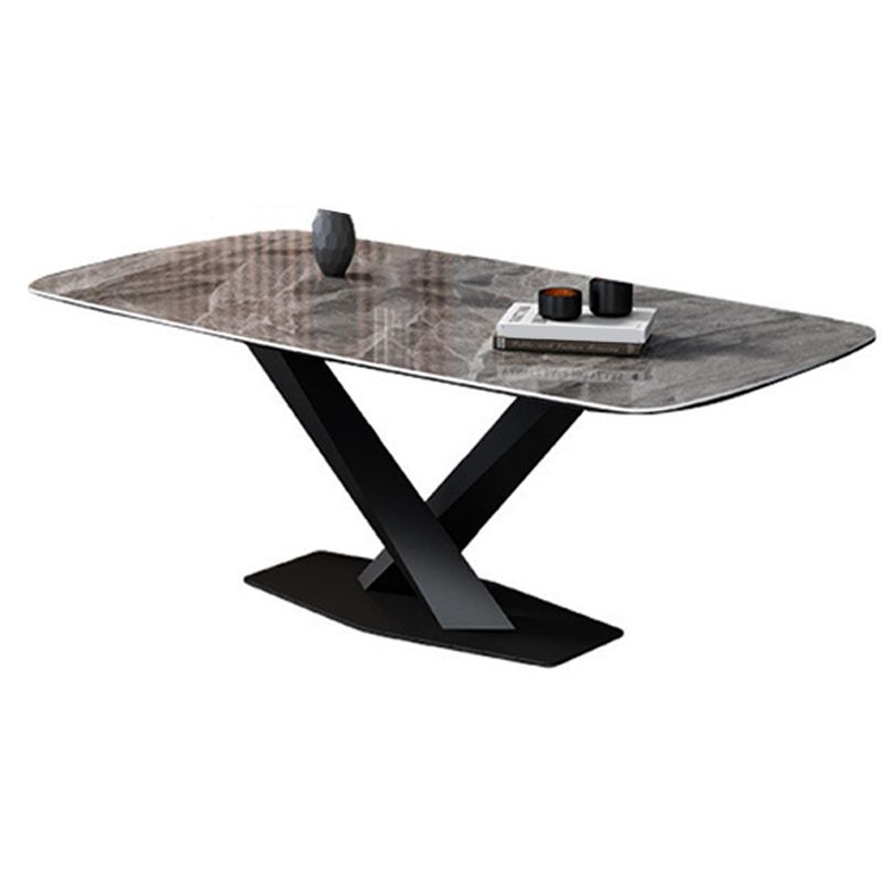 Industrial Style Sintered Stone Table Rectangle Table with Metal Legs for Home
