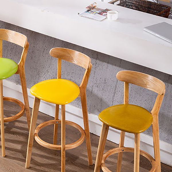 Industrial Backrest Armless Counter Stool Rubber Wood Bar Stool with Cushion for Cafe