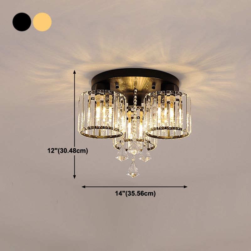 Contemporary Cylinder Flush Light Fixture Crystal Flushmount Lighting for Living Room
