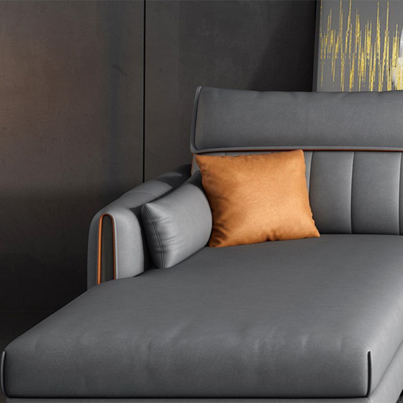 Modern Faux Leather Sectional with 4 Pillows Back for 4 People