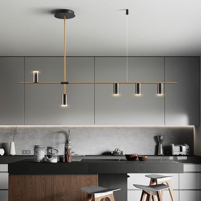 Accesorio de iluminación de la isla de la sala de comidas lámpara de lámpara moderna con sombra de metal lineal