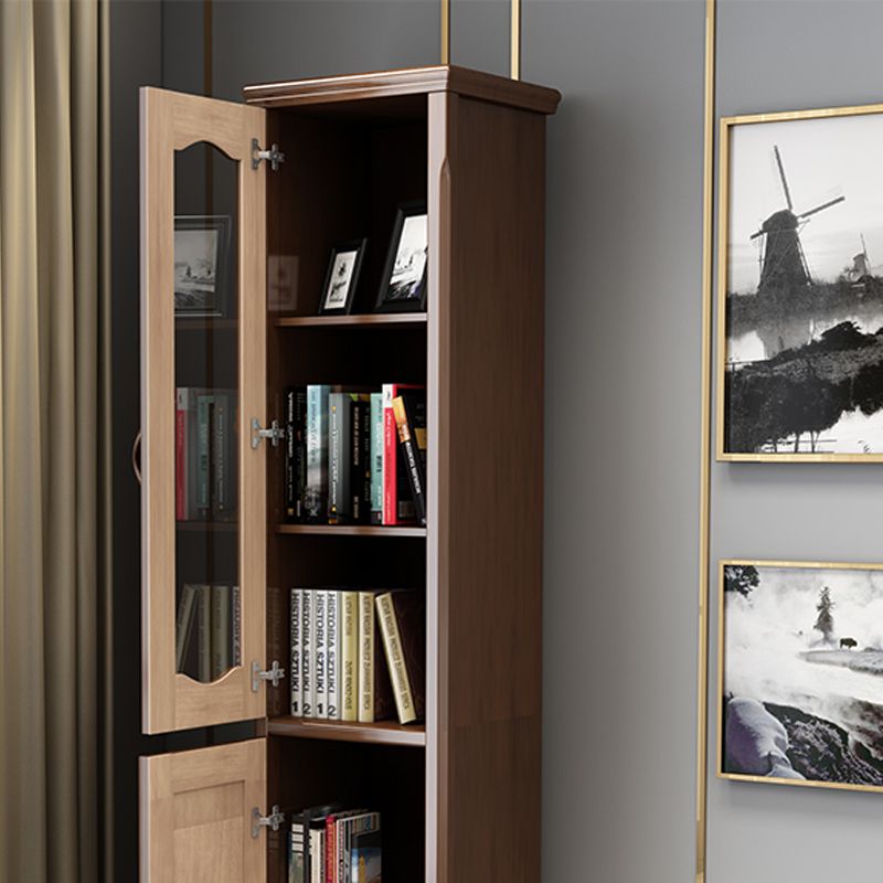 76.8" Tall 2 - Door Accent Cabinet Solid Wood Glass Paned Chest in Brown