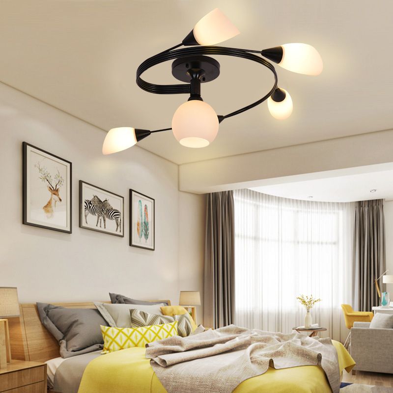 Starburst Flush Mount Light Contemporary Glass Semi Flush Lighting in Black/White