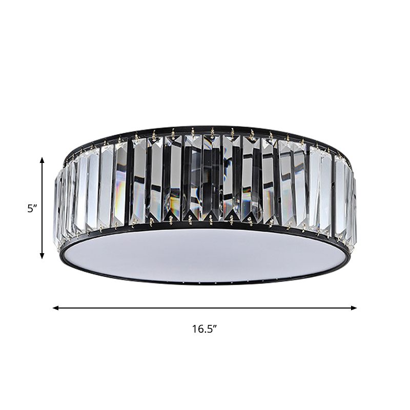 Black/Bronze Drum Flush Mount Lamp Simple 3/4/5-Light Crystal Shaded Bedroom Ceiling Light
