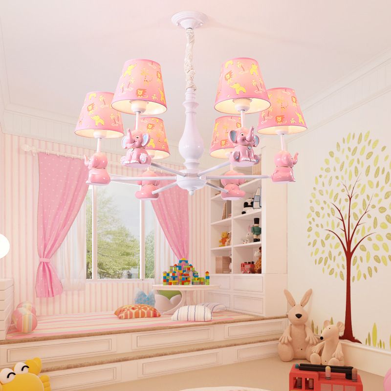 Girls Bedroom Bunny Hanging Lights Metal Animal Pink Pendant Light with Fabric Shade