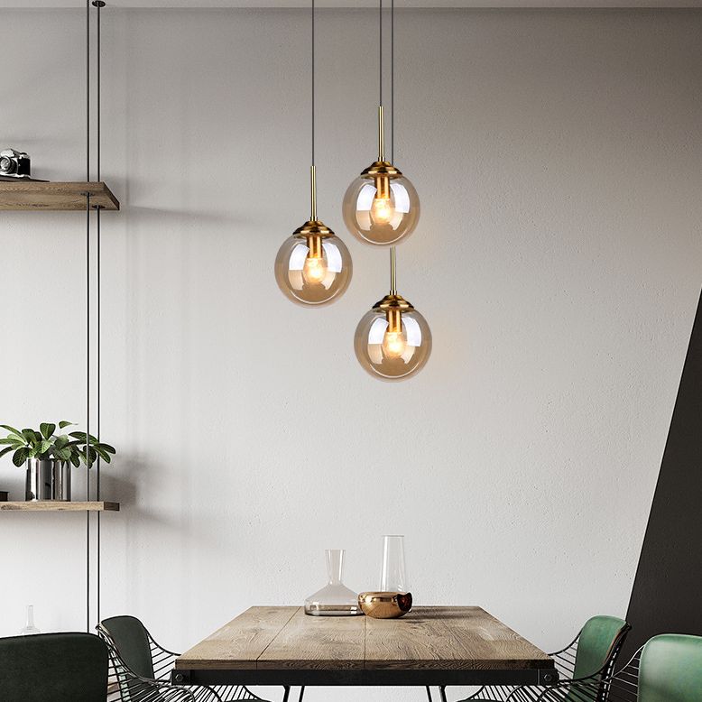 3 Lights Globe Hanging Ceiling Lights Minimalist Glass Multi Light Pendant for Restaurant