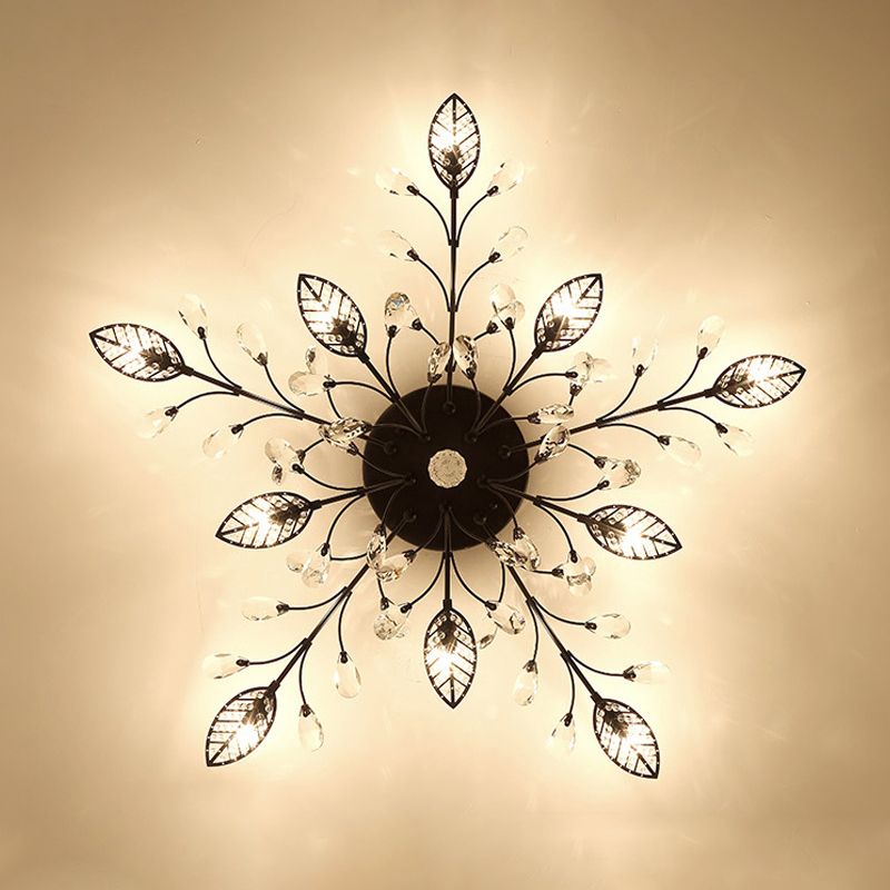 Leaves Semi Mount Lighting Classic Clear Crystal LED Corridor Close to Ceiling Lamp