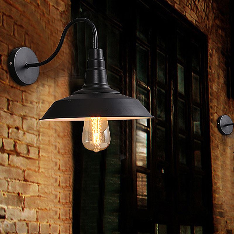 Industrial Metal 1 Light Wall Light with Gooseneck Arm for Stairs Pathway Farmhouse