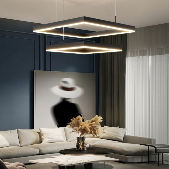 Luces colgantes colgantes de aluminio lámparas de colgación negras modernas de 2 niveles para sala de estar