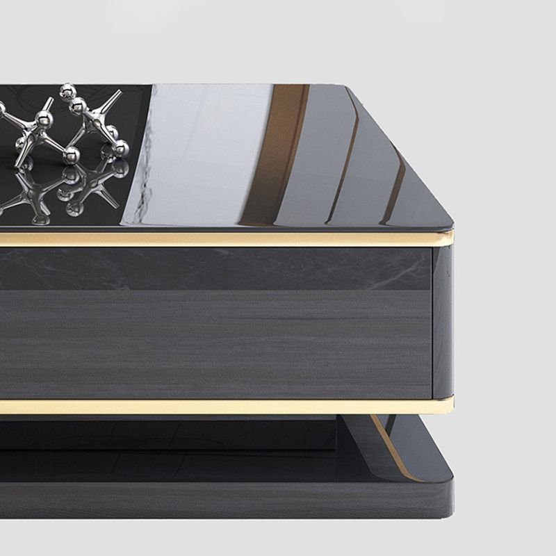 Modern Marble/Glass Block Coffee Table with Drawer Rectangular Cocktail Table
