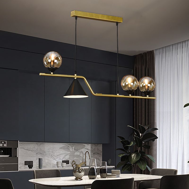 Cone and Ball Hanging Island Light Minimalist Metal Dining Room Pendant Lamp in Gold