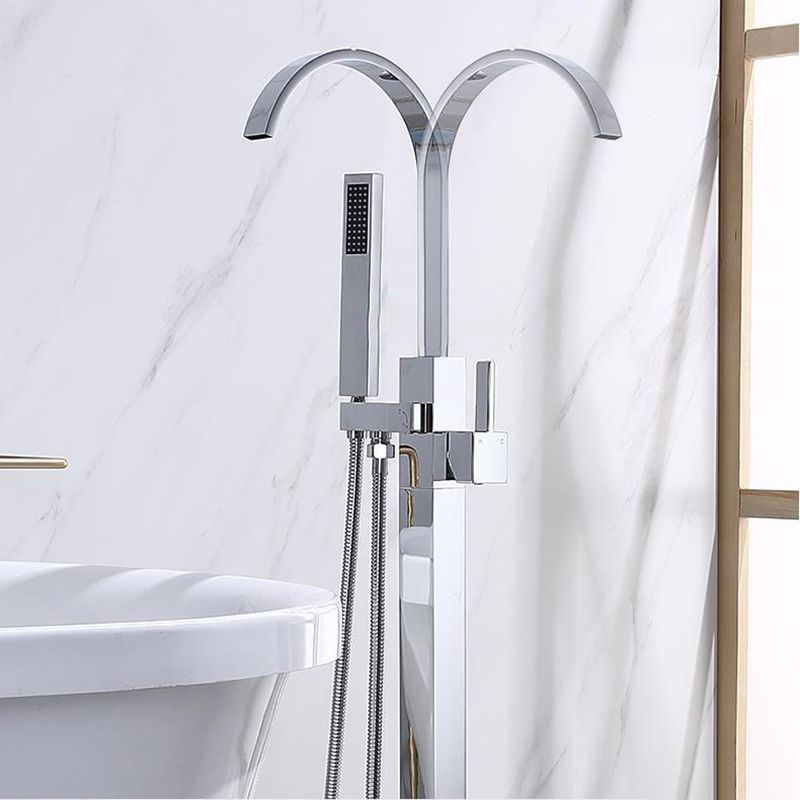 Freestanding Bathtub Faucet Floor Mounted One Lever Handle with Hose