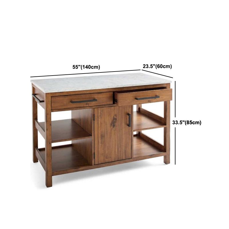 Farmhouse Stationary Kitchen Island Set Wood Rectangular Kitchen Island Set
