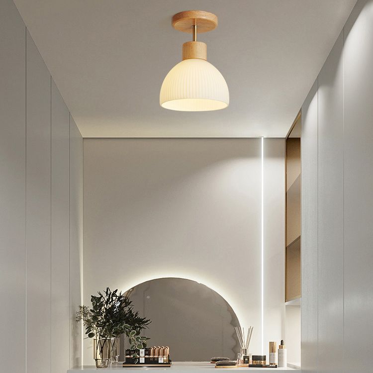 Japanese Style 1-Light Ceiling Light Dome Shape Ceiling Lamp for Bedroom