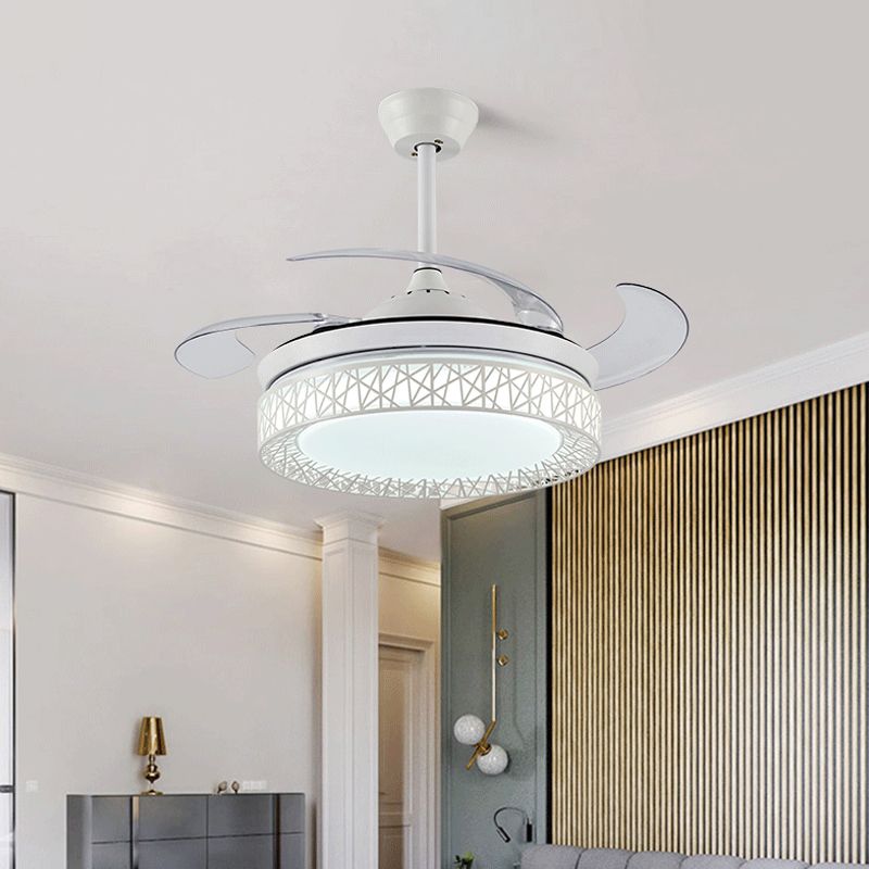 Acrylrunde Lüfterbeleuchtung Minimalismus LED 42 "W Küche Halbflush Mount Deckenleuchte in Weiß mit 4 klaren Klingen, Fern-/Wandsteuerung/Frequenzumwandlung