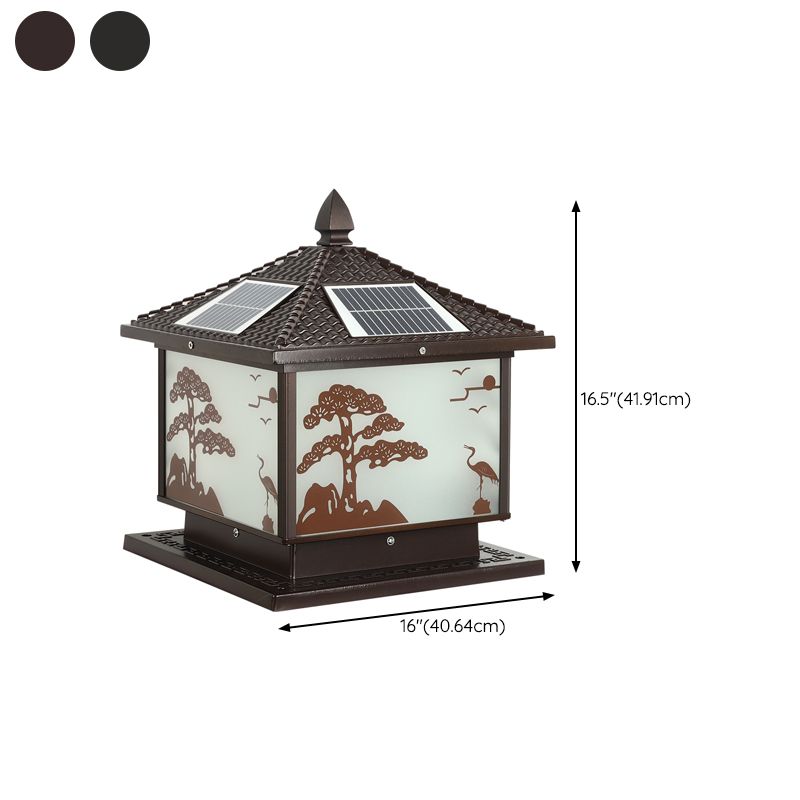 Square Shape Metal Outdoor Lamp Modern Style 1 Light Solar Pillar Lights