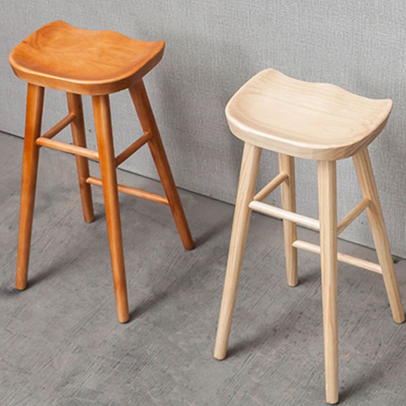 Industrial Armless Backless Counter Stool Rubber Wood Bar Stool with Pedal