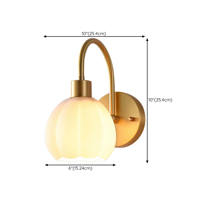 Modern Style Wall Mount Light 1-Light Copper with Glass Shade for Bedroom