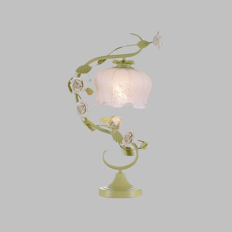 Metal Green Night Table Lamp Floral 1 Bulb Countryside Nightstand Lighting for Bedroom