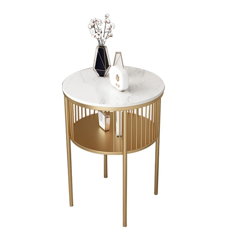 Contemporary Metal 4 Legs End Table Round Double Tier End Table