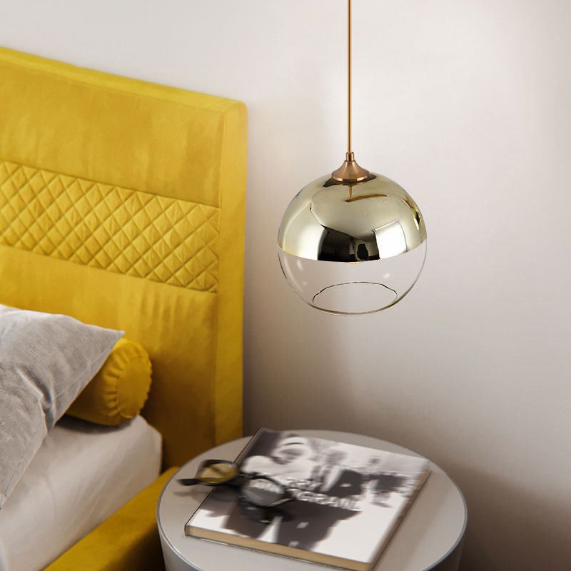 Wrought Iron Indoor Hanging Lamp in Modern Creative Style Globe Glass Pendant Light for Dining Room