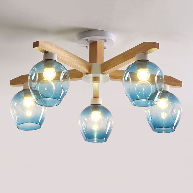 Contemporary Flush Light Fixture Wood Flush Mount Lights in Brown for Living Room