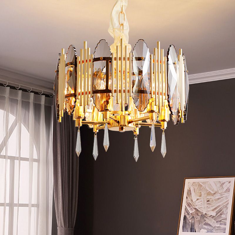 Crystal Block Gold Kroonluchter Lichte armatuur Ronde 6 koppen Traditionele hanglamp