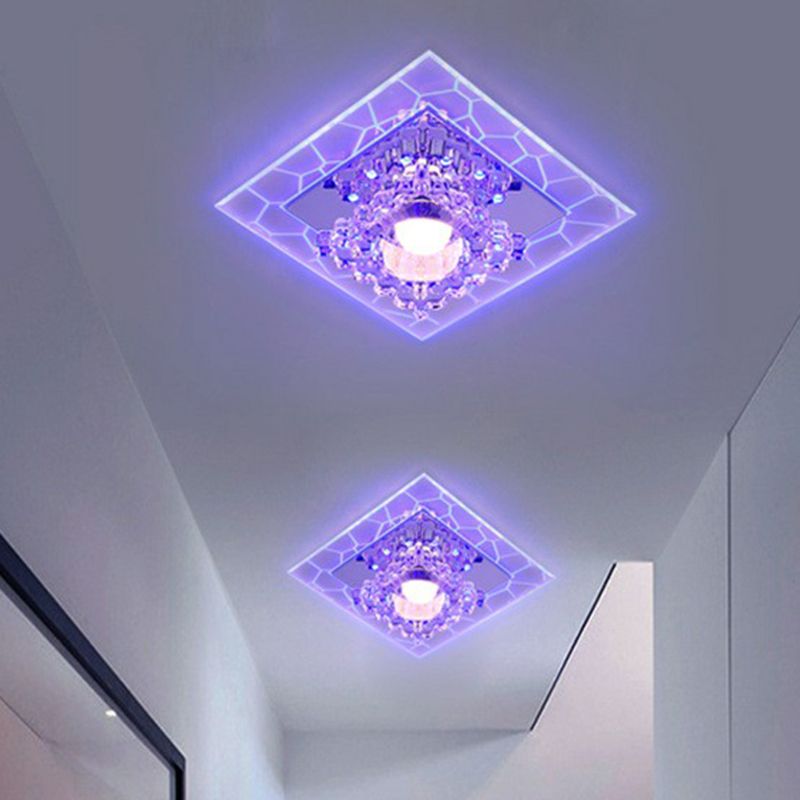 Clear Square Flush Mount Fixture Modern Style Crystal LED Ceiling Lighting for Foyer