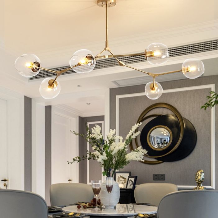 Postmodern metalen hangende kroonluchter licht heldere glazen schaduw suspensie Licht in goud voor slaapkamer