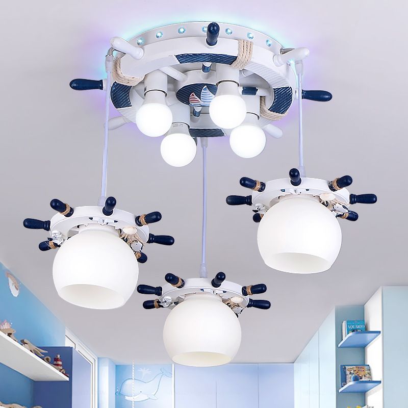 Cartoon Style 7 Lights Cluster Pendant Light with/without Glass Shade White Rudder Design Hanging Lamp