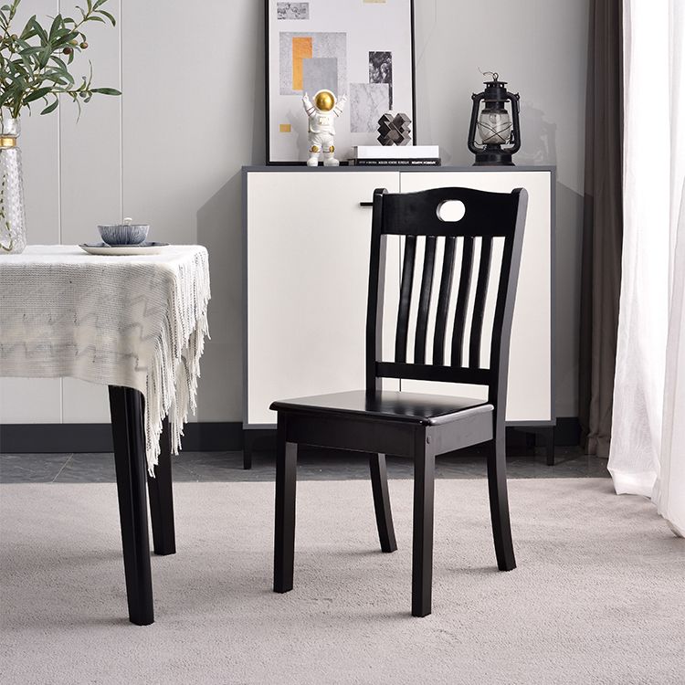 Modern Rubberwood Slat Back Chair Matte Finish Wood Dining Chair
