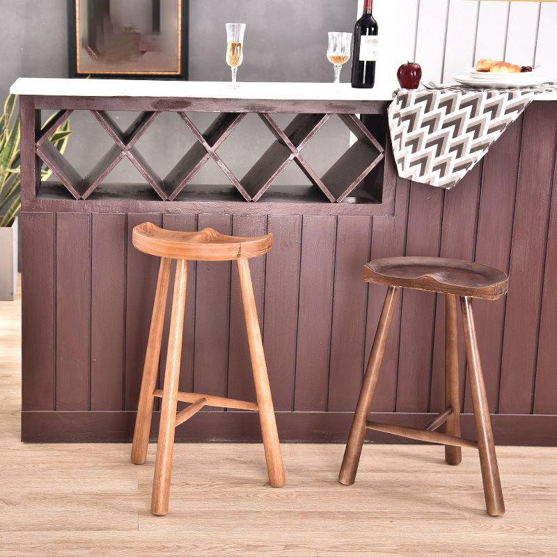 Industrial Backless Solid Wood Counter Stool Wooden Armless High Chair with 3 Legs