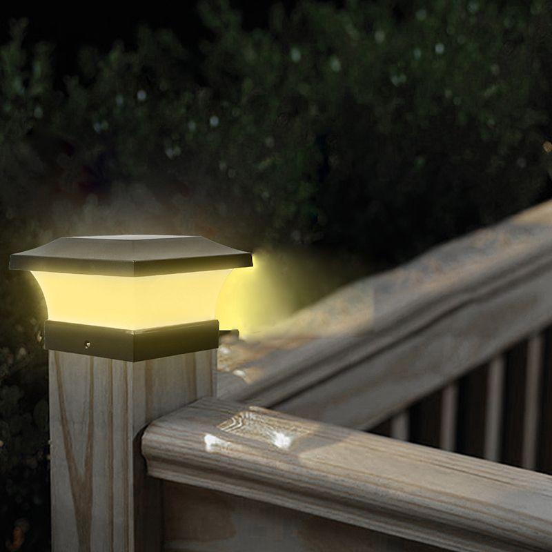 Black Square Pillar Lamp Outdoor Waterproof Solar Lights for Garden