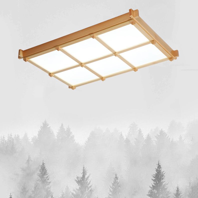 Square Flush Mount Minimalism Wood Flush Mount Light for Dining Room