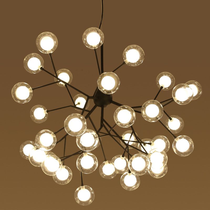 Clear and Frosted Glass Firefly Chandelier Modernist 36-Light Black Hanging Pendant Light for Parlor