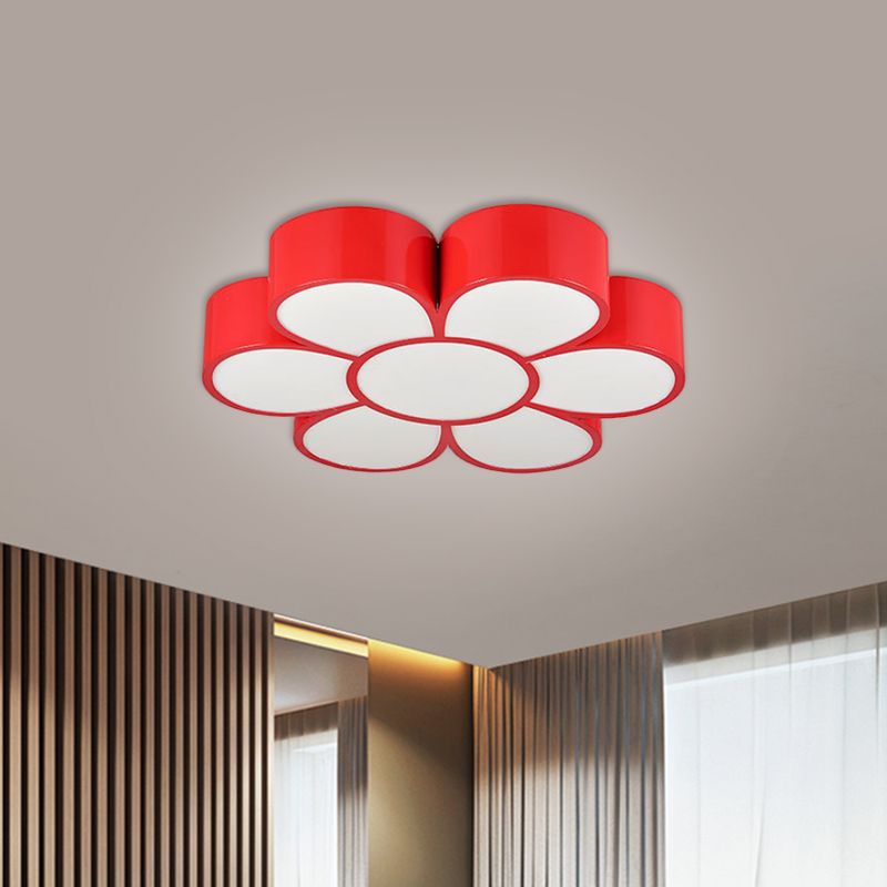 Kids Flower Ceiling Light Fixture Acrylic LED Kindergarten Flush Mount Lighting in Red/Yellow/Green