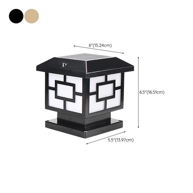 Metal Contemporary Pillar Lamp Square Shape Outdoor Waterproof Light with Acrylic Shade