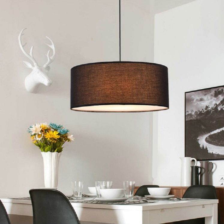 Lampada sospesa in tessuto in tessuto tamburo Modern Minimalist 1 Luce a sospensione Luce per camera da letto