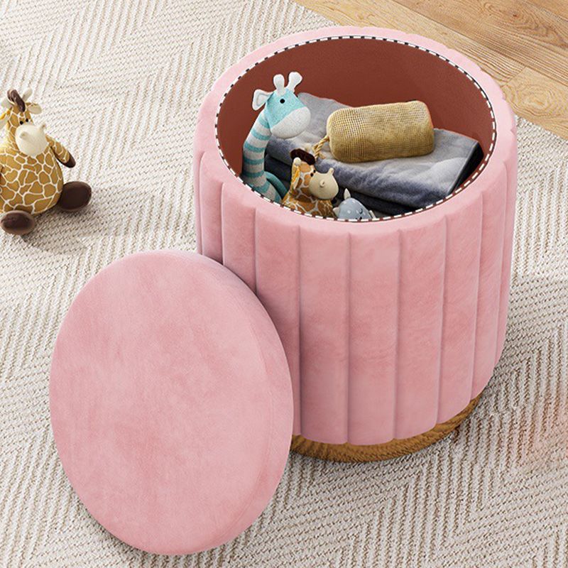 Velvet Ottoman Whole Colored Cylinder Shape Fade Resistant Ottoman with Storage