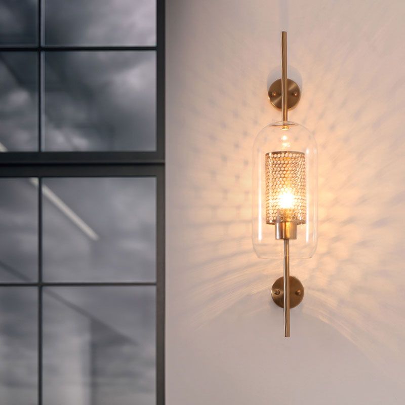 Plateado/oro Cilíndrico de pared cilíndrica Industrial 1 Luz de lámpara de montura de pared de vidrio de humo, 5 "/6" de ancho