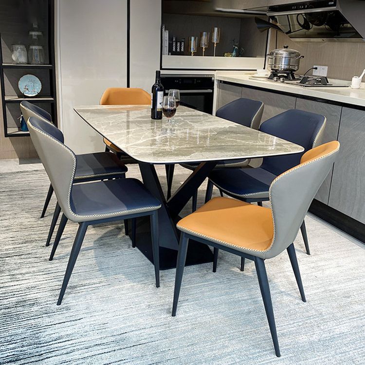 Rectangle Modern Stone Table Standard Height Dining Table with Pedestal Base