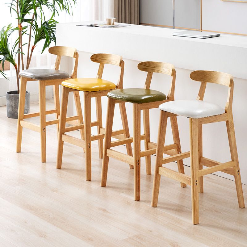 Modern Style Bar-stool Wooden Legs with Footrest Low Back for Kitchen Bar