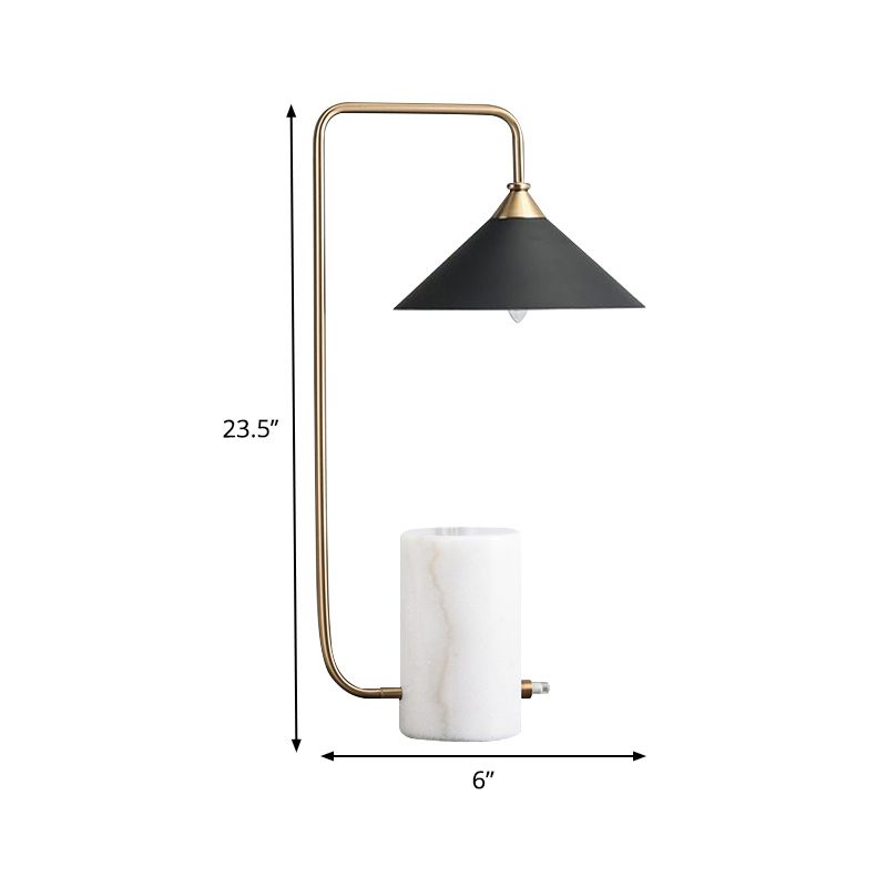 Mesita de noche cónica moderna, iluminación de mármol, 1 luz, lámpara de mesa para sala de estar en blanco y negro