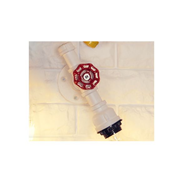 Metallic Pipe Sconce Lamp Industrial 1 Bulbe Farmhouse Wall Lightture With Red Valve en blanc / rouge, 1/5-pack