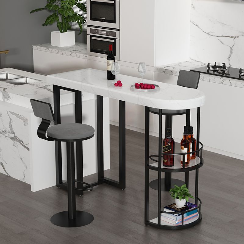 Marble Stone Indoor White Bistro Bar Table Storage Fixed Table Modern Counter Wine Table