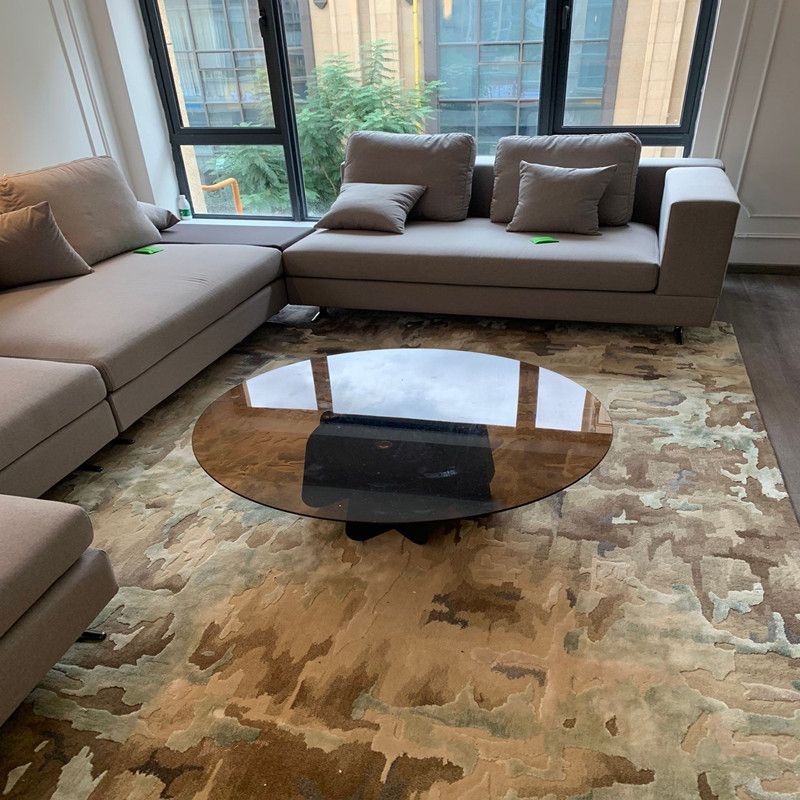 Modern Round Glass Coffee Table Iron Pedestal Cocktail Table