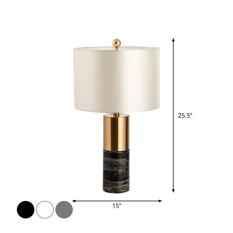 Lampada da notte con paralume dritto Lampada da tavolo moderna in tessuto a 1 testa Nero/Grigio/Bianco per camera da letto, 12,5"/15" W