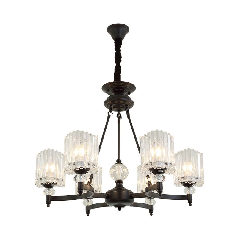 6/8 Heads Restaurant Ceiling Lamp Contemporary Black Chandelier Pendant with Cone Clear Crystal Shade