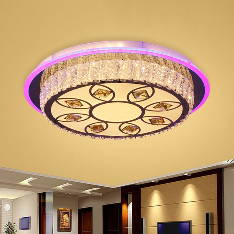 Crystal Block Round Flushmount Light Modernist Bedroom Petal Pattern Close to Ceiling Lighting in Chrome